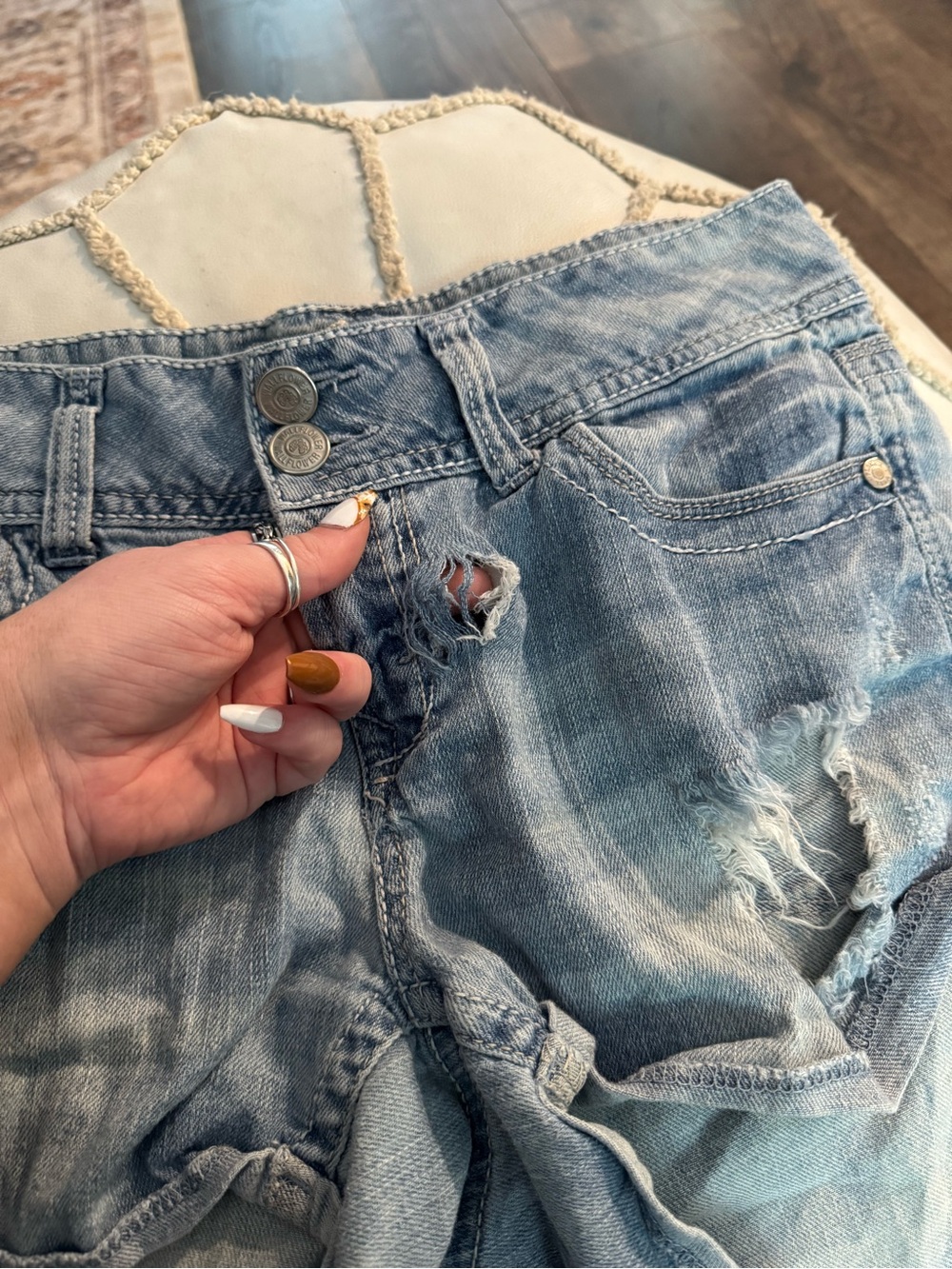 Light Blue Distressed Denim Women’s Shorts - Picture 7 of 7